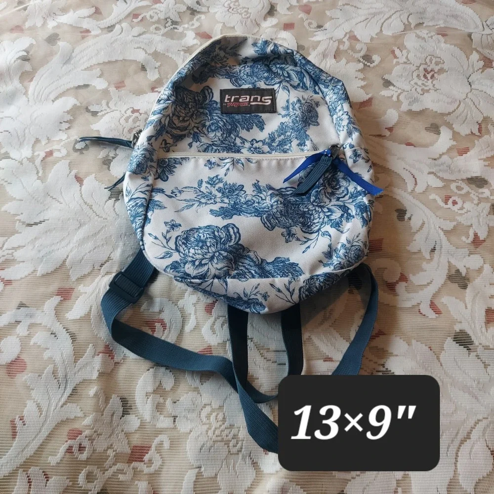 Trans by JanSport Mini Backpack Blue White Floral Toile Canvas JS0A3EPH 13x9